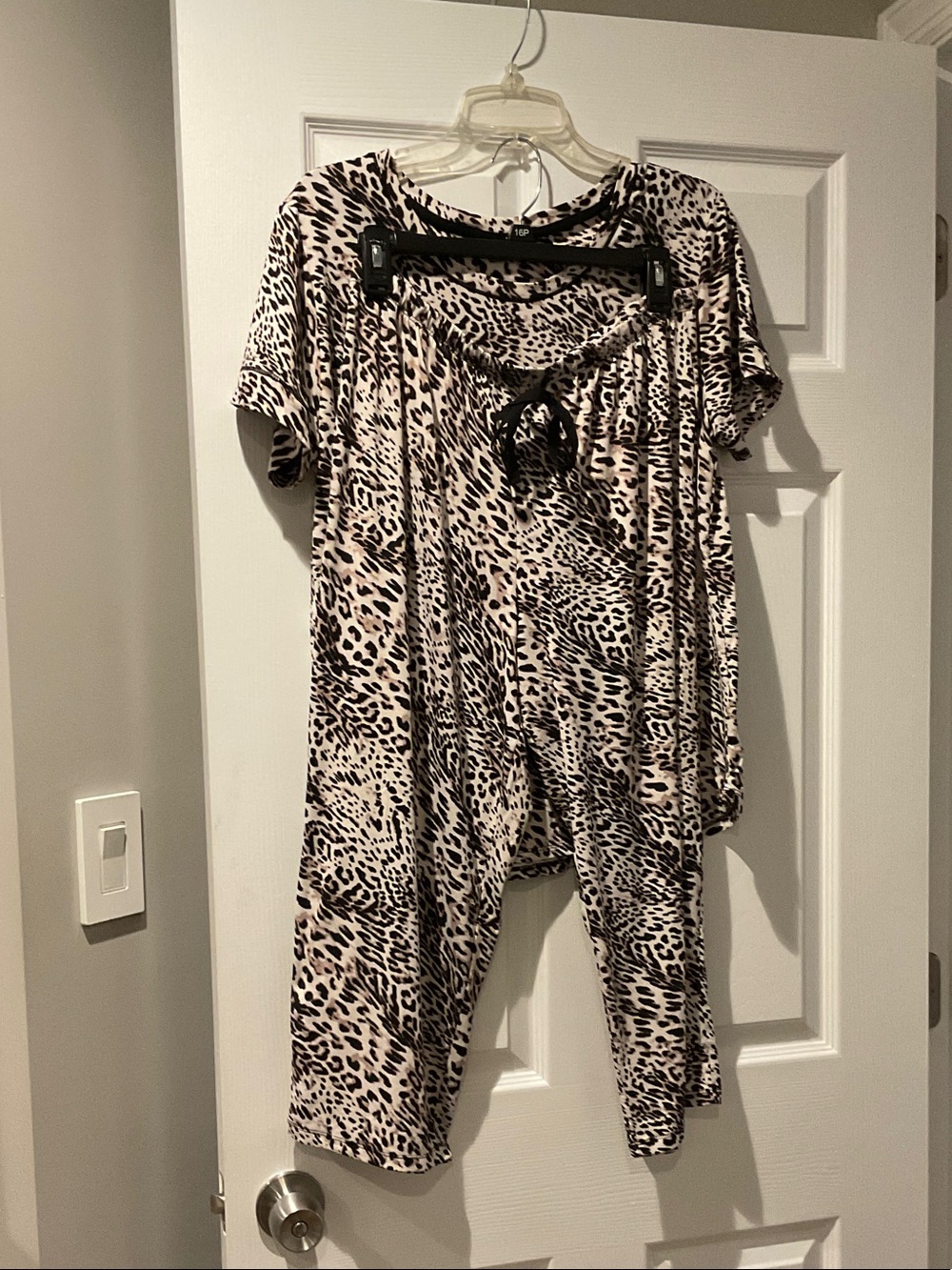 Anne Klein Beige and Black Leopard Print Pajama Set
